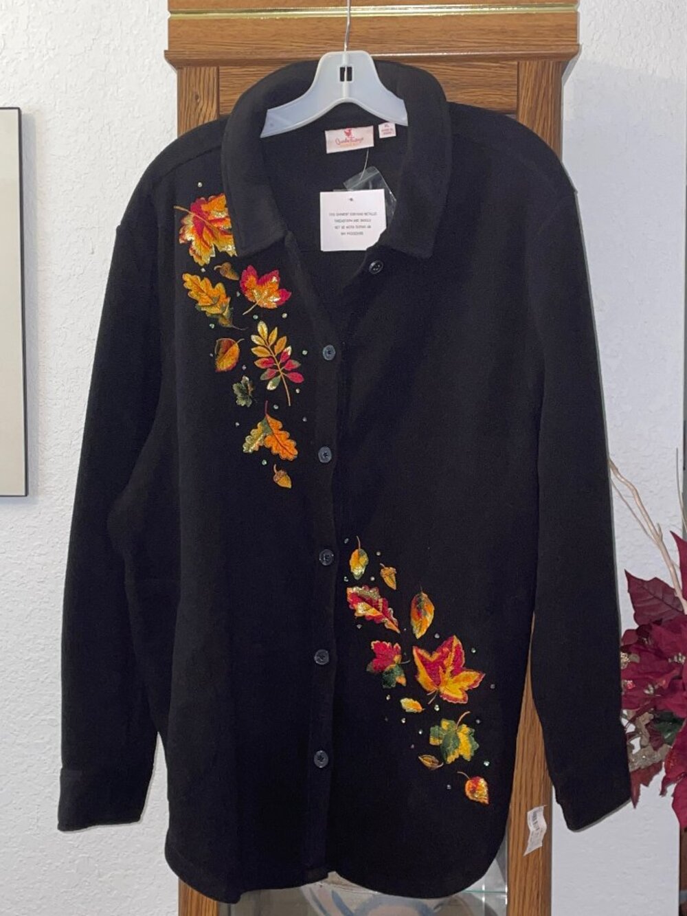 NWT Black Autumn Leaves Top QUACKER FACTORY XL